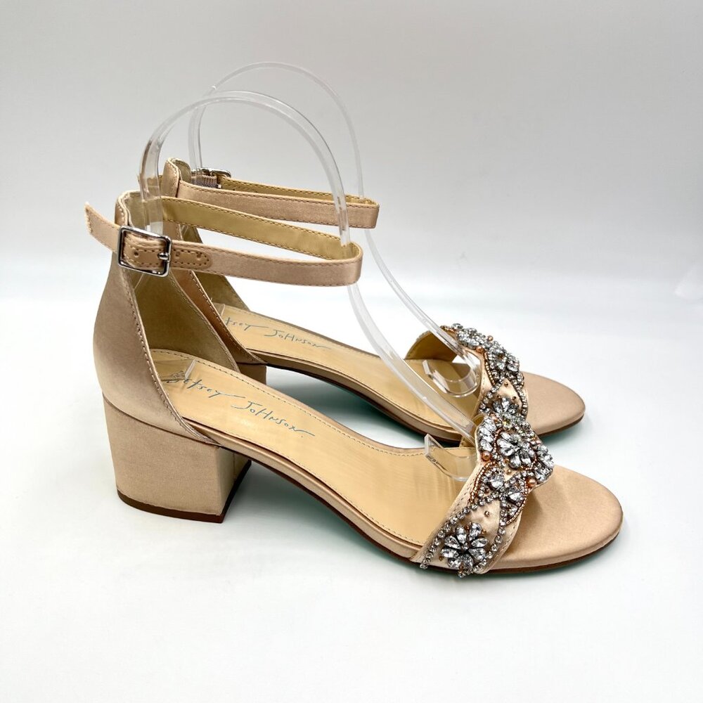 8W 8‎ WIDE WIDTH Betsey Johnson Mel Champagne Satin Jeweled Heels Dress Sandals